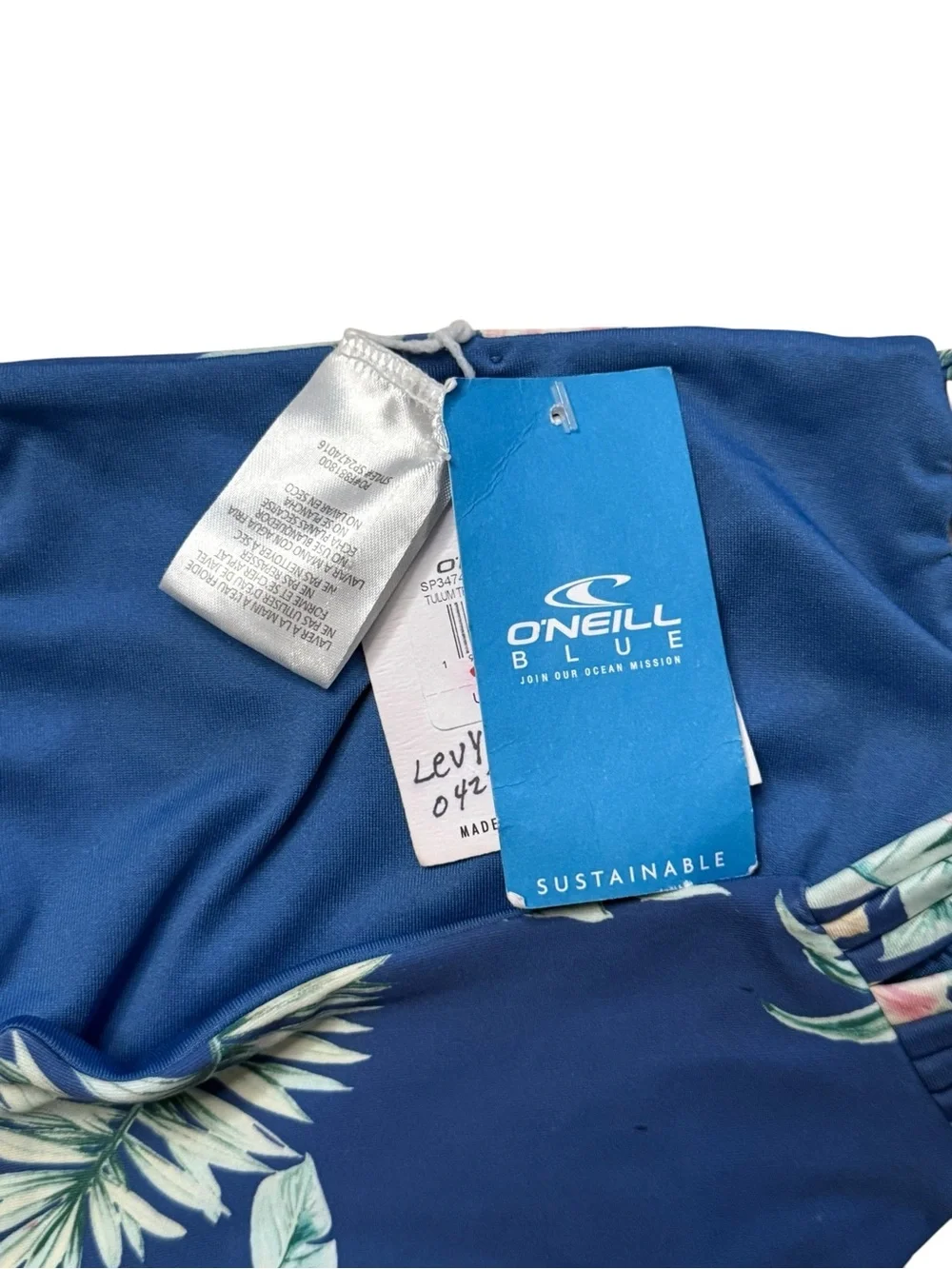O'Neill Blue Floral Strappy Bikini Bottom Size Small Cheeky NWT
